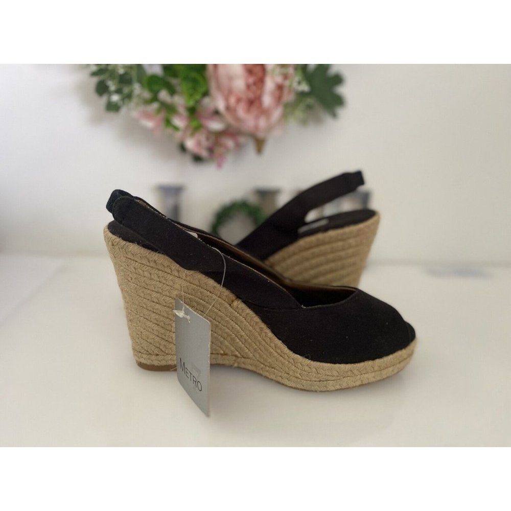 Metro 7 Black Canvas‎ Platform Wedge Espadrille Sandal  Women Jute Rope Size 7.5